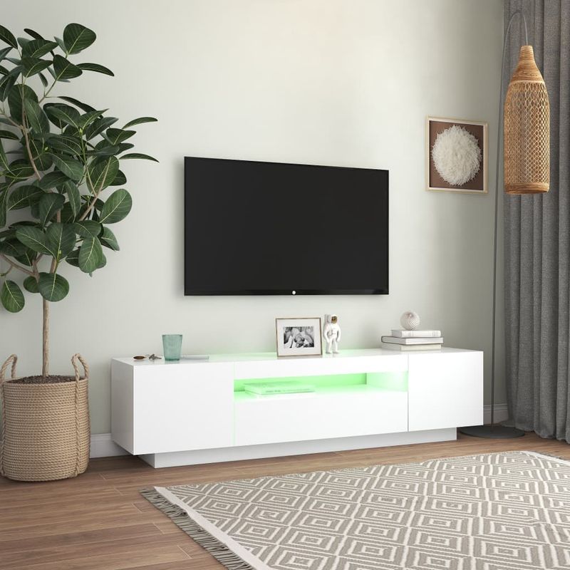 Casa si Gradina - Mobilier - Comode si corpuri - Comode - Comoda TV cu lumini LED, alb, 160x35x40 cm - Infinity.ro
