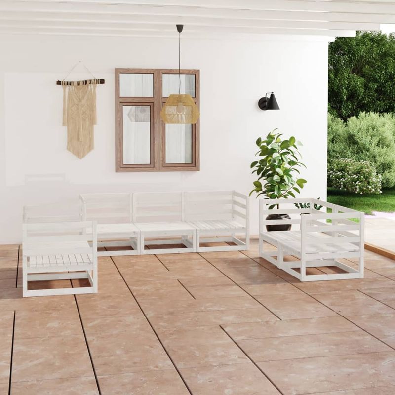 Casa si Gradina - Gradina si terasa - Mobilier exterior - Seturi mobila gradina - Set mobilier de gradina, 7 piese, alb, lemn masiv de pin - Infinity.ro