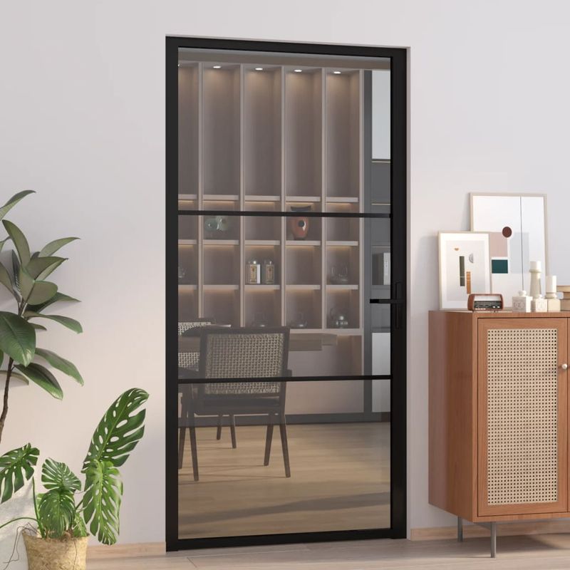 Casa si Gradina - Constructii - Usi interior, exterior si garaj - Usi interior - Usa de interior, 102,5x201,5 cm, Negru, sticla ESG și aluminiu, model 2 bare orizontale - Infinity.ro