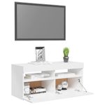 Casa si Gradina - Mobilier - Comode si corpuri - Comode - Comoda TV cu lumini LED, alb extralucios, 90x35x40 cm - Infinity.ro