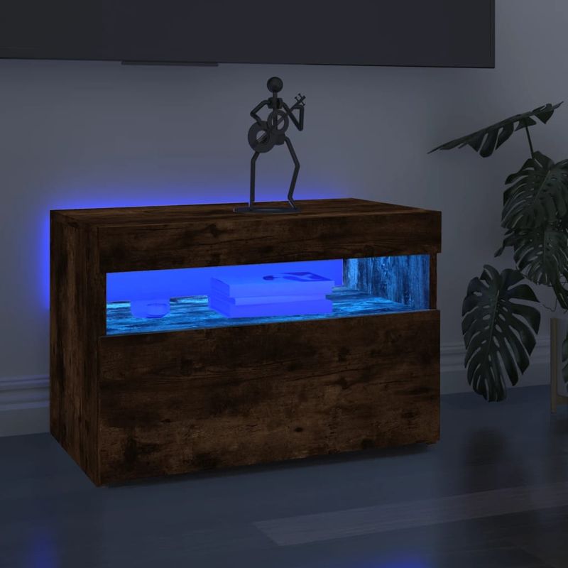 Casa si Gradina - Mobilier - Comode si corpuri - Comode - Comoda TV cu lumini LED, 2 buc., stejar fumuriu, 60x35x40 cm - Infinity.ro