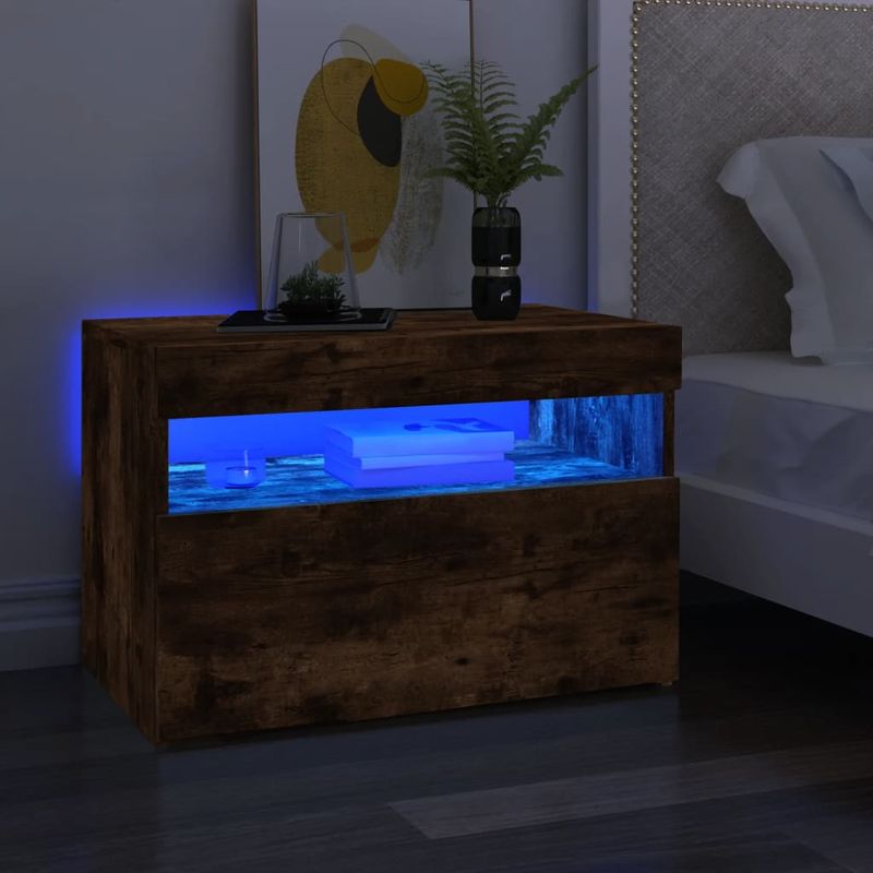 Casa si Gradina - Mobilier - Comode si corpuri - Comode - Comoda TV cu lumini LED, 2 buc., stejar fumuriu, 60x35x40 cm - Infinity.ro