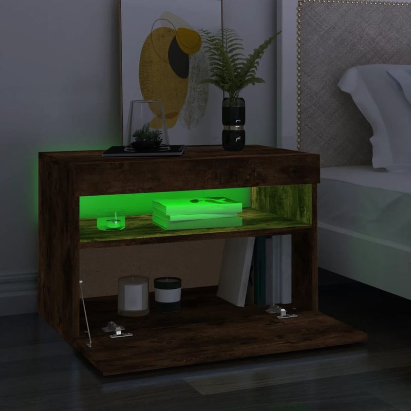 Casa si Gradina - Mobilier - Comode si corpuri - Comode - Comoda TV cu lumini LED, 2 buc., stejar fumuriu, 60x35x40 cm - Infinity.ro
