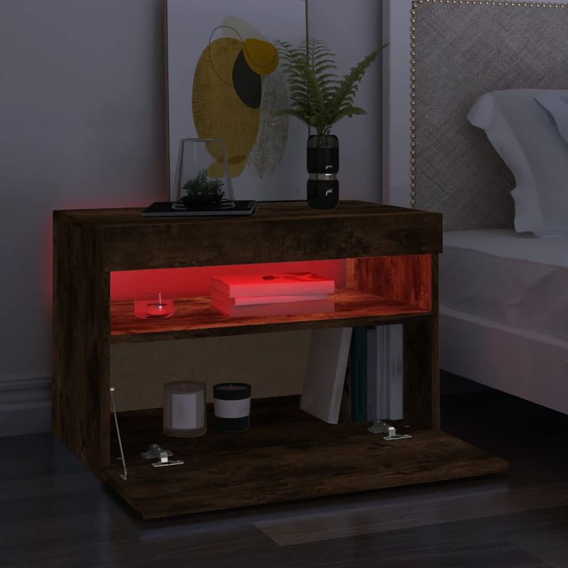Casa si Gradina - Mobilier - Comode si corpuri - Comode - Comoda TV cu lumini LED, 2 buc., stejar fumuriu, 60x35x40 cm - Infinity.ro