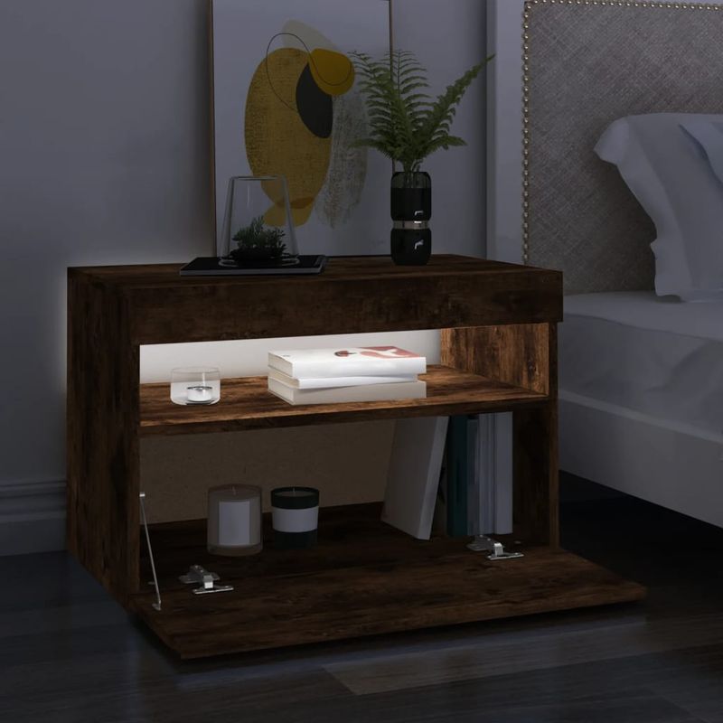 Casa si Gradina - Mobilier - Comode si corpuri - Comode - Comoda TV cu lumini LED, 2 buc., stejar fumuriu, 60x35x40 cm - Infinity.ro
