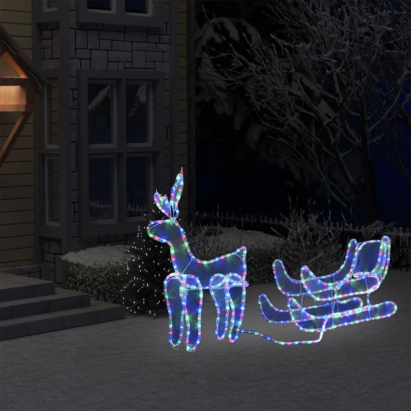Casa si Gradina - Decoratiuni - Decoratiuni de sezon - Instalatie lumini Crăciun, ren și sanie cu plasa, 432 LED-uri, colorat - Infinity.ro