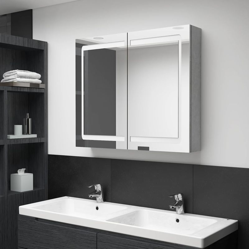 Casa si Gradina - Mobilier - Mobilier baie - Corpuri baie - Dulap de baie cu oglinda și LED, gri beton, 80x12x68 cm - Infinity.ro