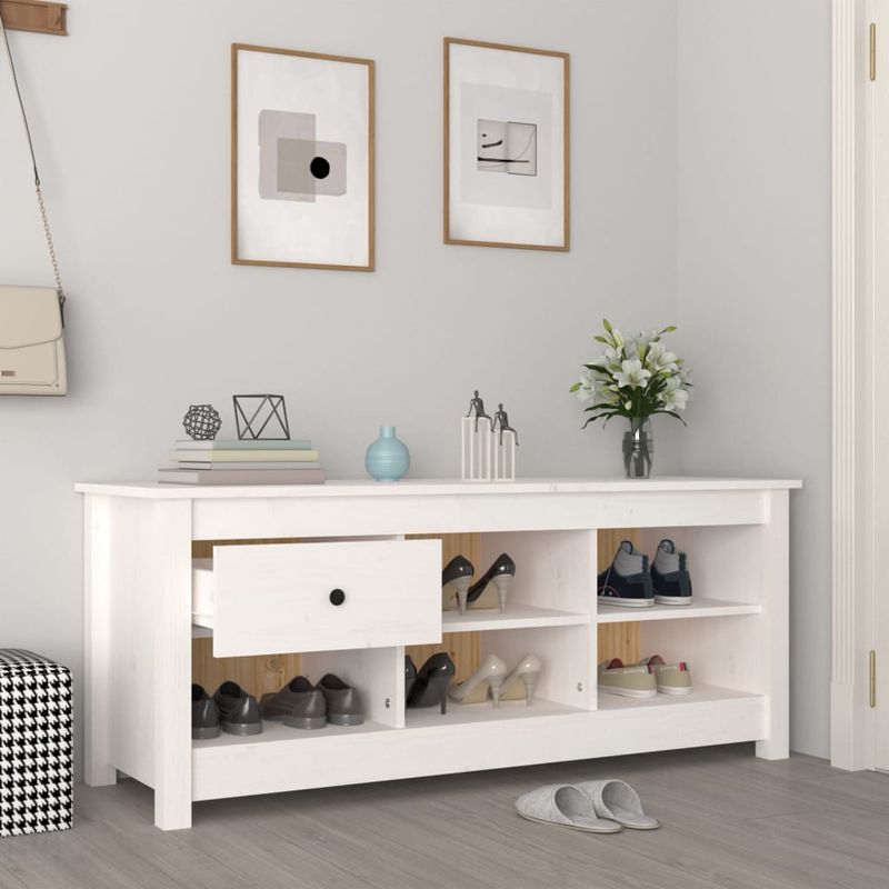 Casa si Gradina - Mobilier - Organizare si depozitare - Organizator incaltaminte - Dulap pentru pantofi, alb, 110x38x45,5 cm, lemn masiv pin - Infinity.ro