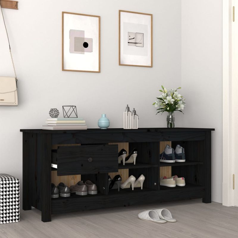 Casa si Gradina - Mobilier - Organizare si depozitare - Organizator incaltaminte - Dulap pentru pantofi, negru, 110x38x45,5 cm, lemn masiv pin - Infinity.ro