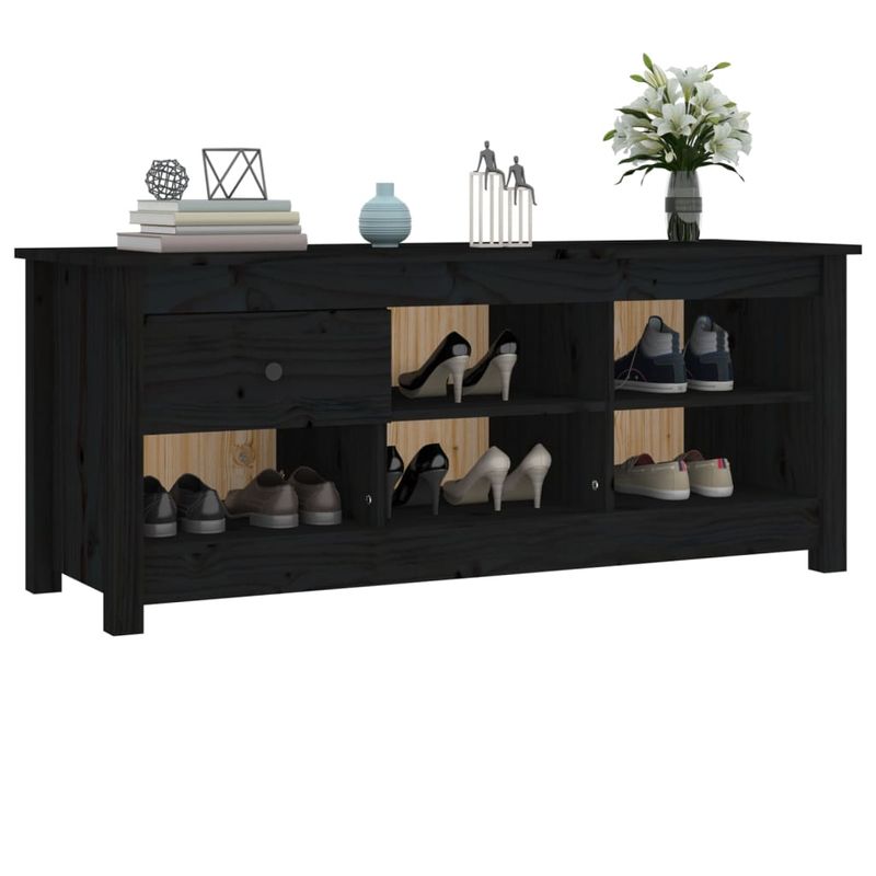 Casa si Gradina - Mobilier - Organizare si depozitare - Organizator incaltaminte - Dulap pentru pantofi, negru, 110x38x45,5 cm, lemn masiv pin - Infinity.ro