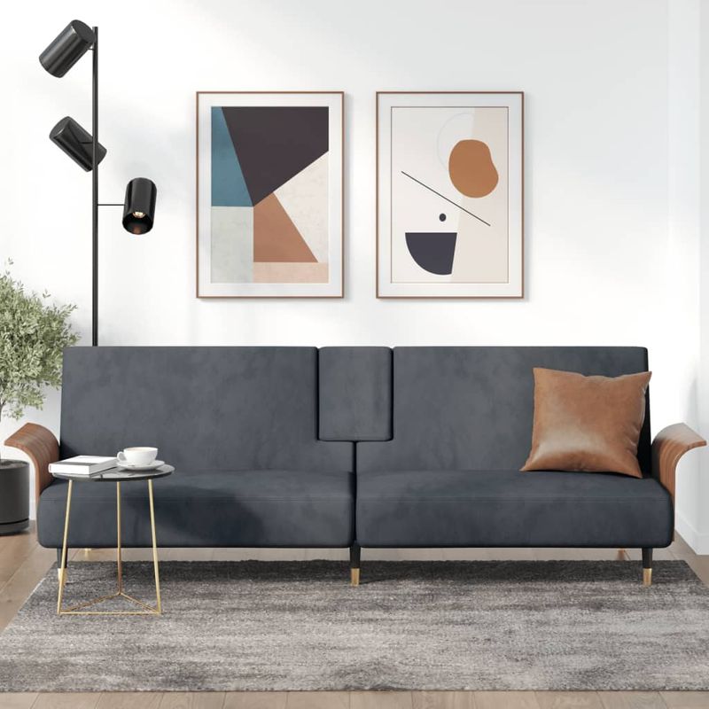Casa si Gradina - Mobilier - Canapele si coltare - Canapele - Canapea extensibila cu suporturi de pahare, gri inchis, catifea - Infinity.ro