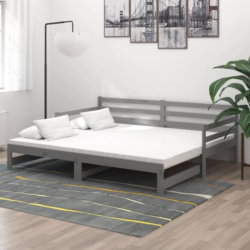 Casa si Gradina - Mobilier - Paturi si accesorii - Paturi - Pat extensibil de zi, gri, 2x(90x200) cm, lemn masiv de pin - Infinity.ro