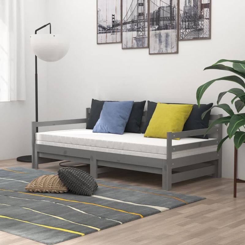 Casa si Gradina - Mobilier - Paturi si accesorii - Paturi - Pat extensibil de zi, gri, 2x(90x200) cm, lemn masiv de pin - Infinity.ro