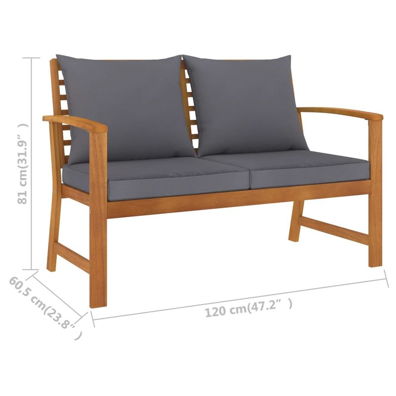 Casa si Gradina - Gradina si terasa - Mobilier exterior - Bancute de gradina - Banca gradina cu perna gri inchis 120cm lemn masiv de acacia - Infinity.ro