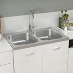 Casa si Gradina/Sanitare/Chiuveta bucatarie si accesorii/Chiuvete bucatarie - Chiuveta bucatarie cu 2 cuve, argintiu, 800x500x155 mm, otel - Infinity.ro