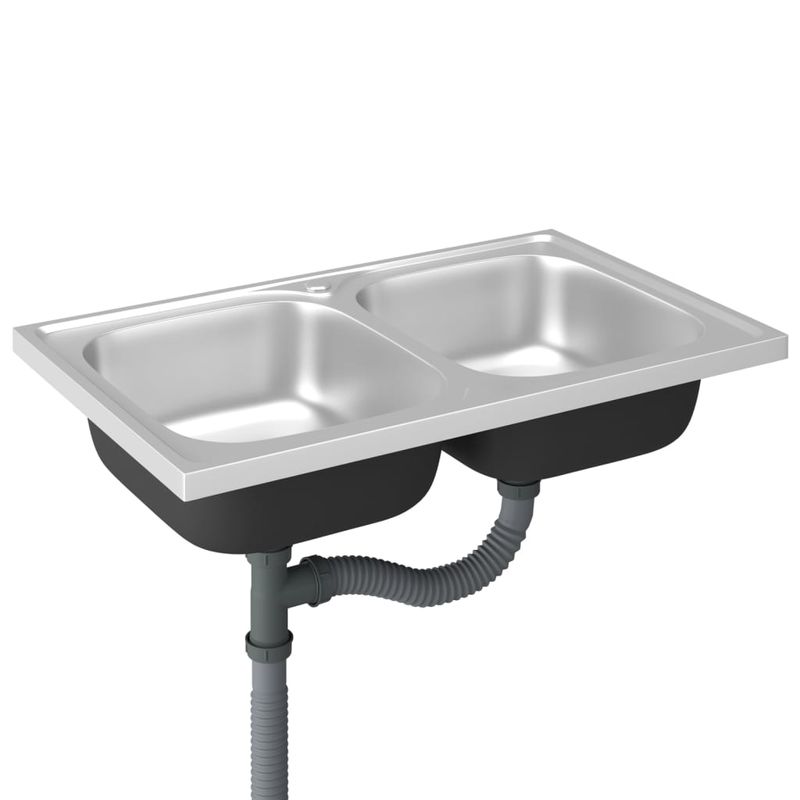 Casa si Gradina/Sanitare/Chiuveta bucatarie si accesorii/Chiuvete bucatarie - Chiuveta bucatarie cu 2 cuve, argintiu, 800x500x155 mm, otel - Infinity.ro