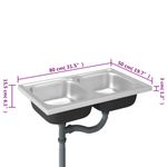 Casa si Gradina/Sanitare/Chiuveta bucatarie si accesorii/Chiuvete bucatarie - Chiuveta bucatarie cu 2 cuve, argintiu, 800x500x155 mm, otel - Infinity.ro