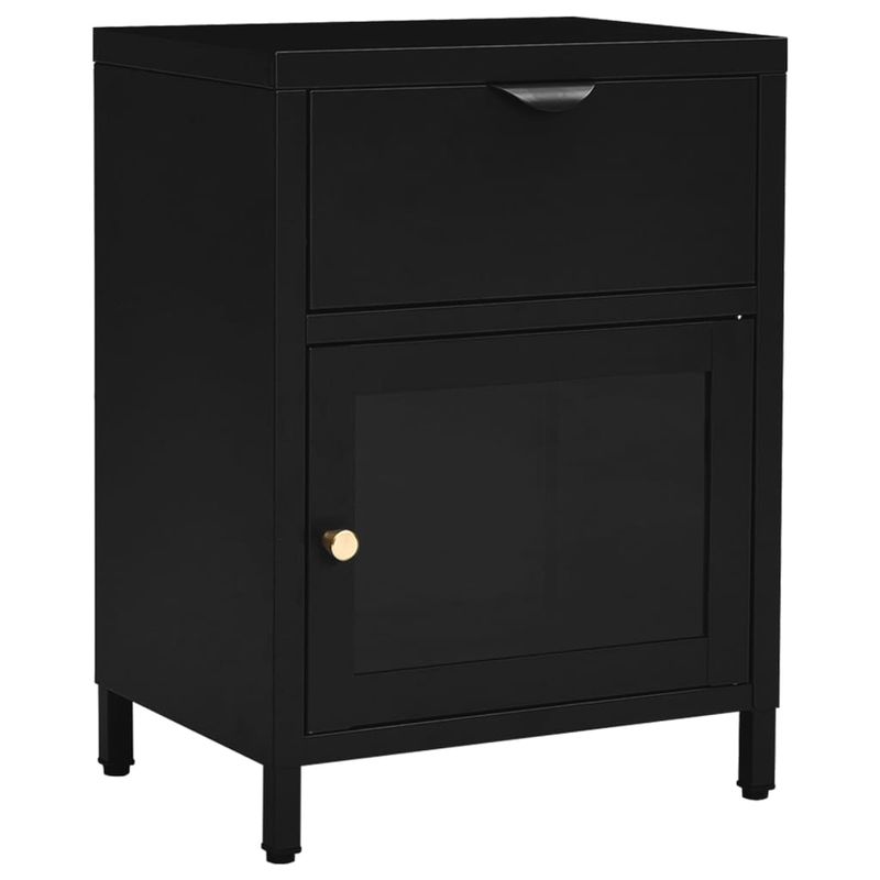 Casa si Gradina - Mobilier - Comode si corpuri - Noptiere - Noptiera, 2 buc., negru, 40x30x54,5 cm, otel si sticla - Infinity.ro