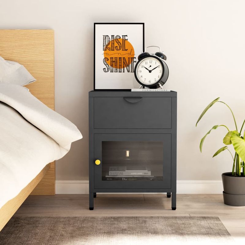 Casa si Gradina - Mobilier - Comode si corpuri - Noptiere - Noptiera, antracit, 40x30x54,5 cm, otel si sticla - Infinity.ro