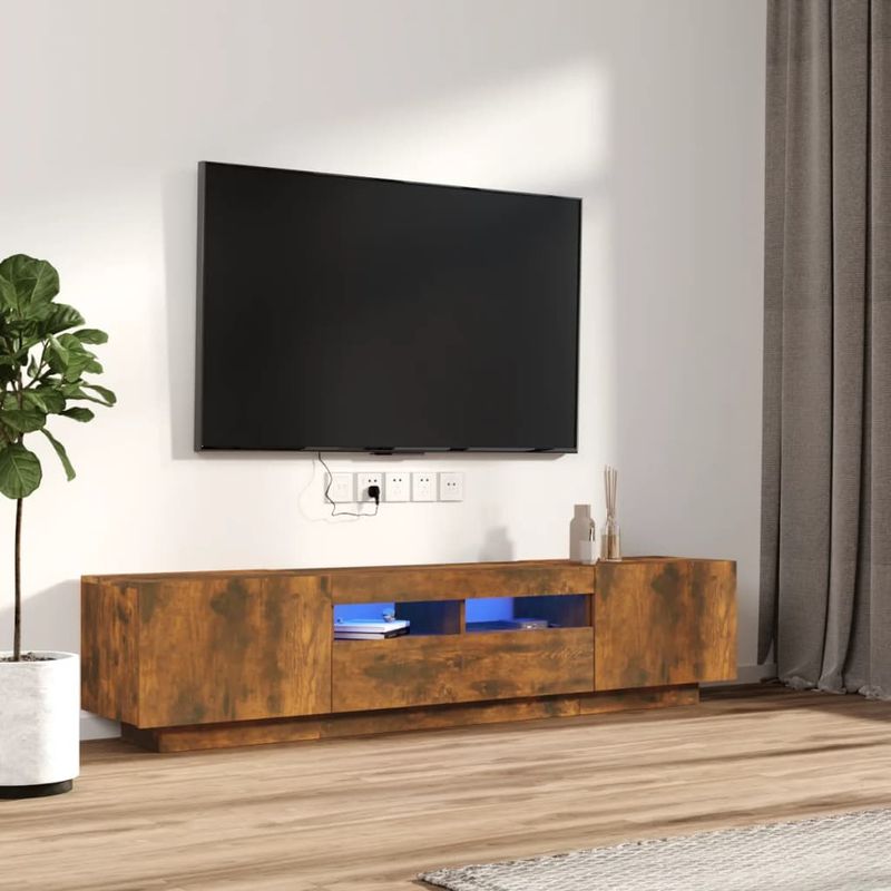 Casa si Gradina - Mobilier - Comode si corpuri - Comode - Comoda TV cu lumini LED, 2 piese, stejar fumuriu, lemn prelucrat - Infinity.ro