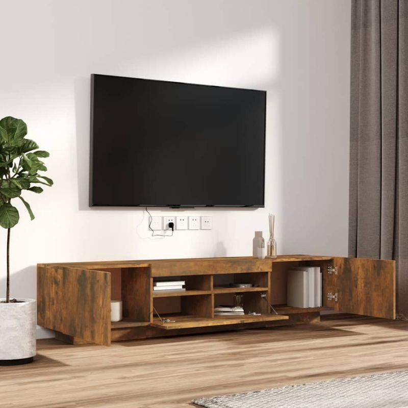 Casa si Gradina - Mobilier - Comode si corpuri - Comode - Comoda TV cu lumini LED, 2 piese, stejar fumuriu, lemn prelucrat - Infinity.ro