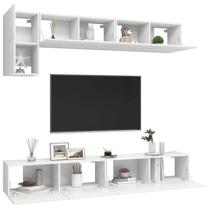 Casa si Gradina - Mobilier - Seturi de mobilier - Seturi living - Set dulapuri TV, 5 piese, alb, lemn prelucrat - Infinity.ro