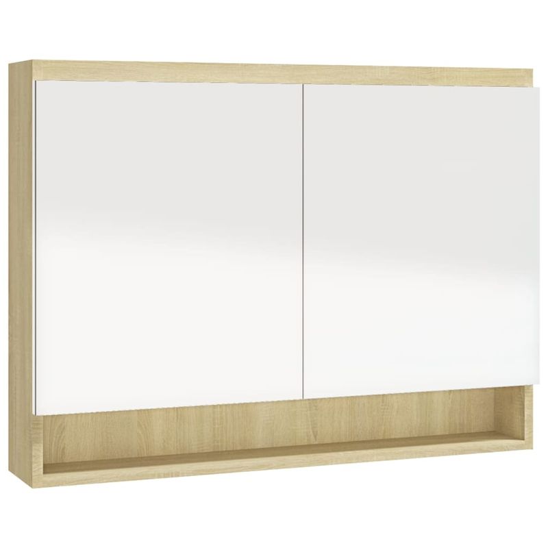 Casa si Gradina - Mobilier - Mobilier baie - Corpuri baie - Dulap de baie cu oglinda, alb si stejar, 80x15x60 cm, MDF - Infinity.ro