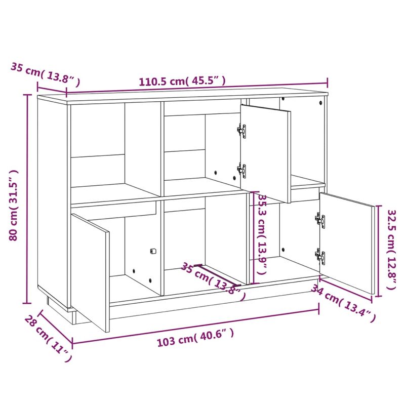 Casa si Gradina - Mobilier - Comode si corpuri - Comode - Servanta, maro miere, 110,5x35x80 cm, lemn masiv de pin - Infinity.ro