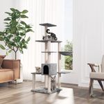 Petshop - Accesorii petshop - Jucarii animale - Ansambluri de joaca - Ansamblu de pisici cu stalpi din funie de sisal, gri deschis, 142 cm - Infinity.ro