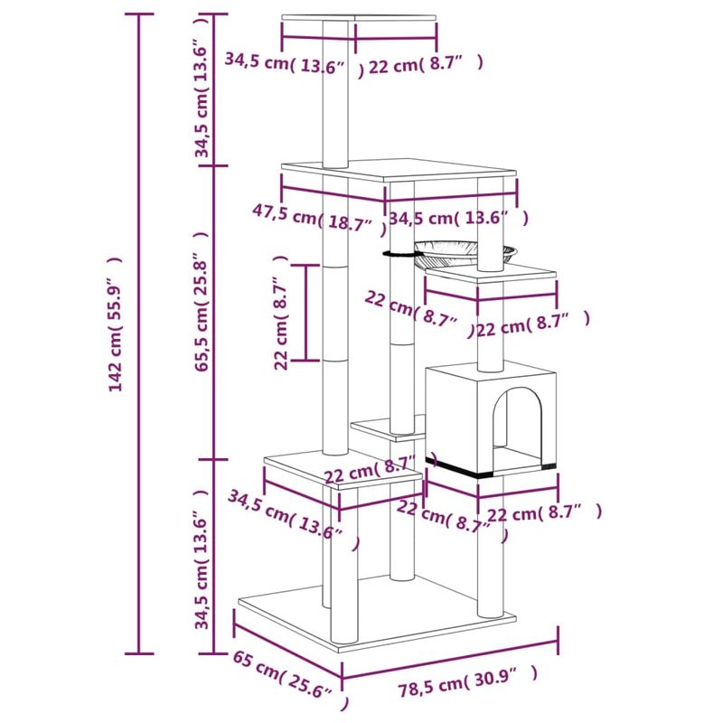 Petshop - Accesorii petshop - Jucarii animale - Ansambluri de joaca - Ansamblu de pisici cu stalpi din funie de sisal, gri deschis, 142 cm - Infinity.ro