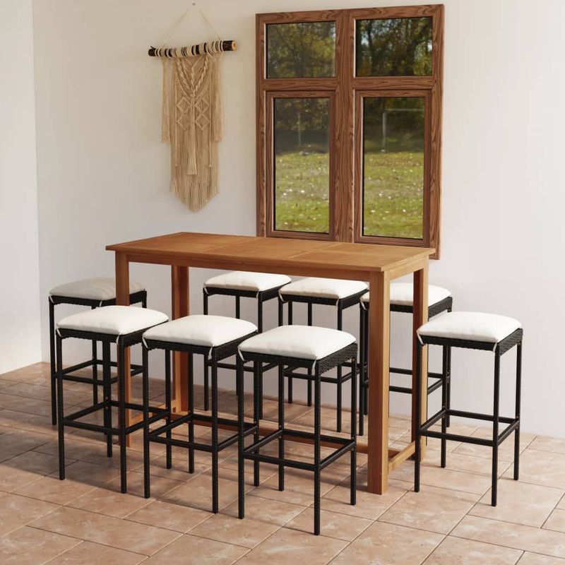 Casa si Gradina - Gradina si terasa - Mobilier exterior - Seturi mobila gradina - Set mobilier de bar de gradina cu perne, 9 piese, negru - Infinity.ro