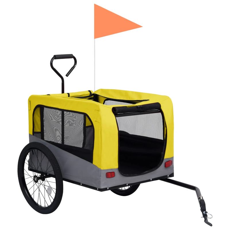 Petshop - Accesorii petshop - Culcusuri si custi - Genti si articole transport - Remorca bicicleta & carucior 2-in-1 animale, galben si gri - Infinity.ro