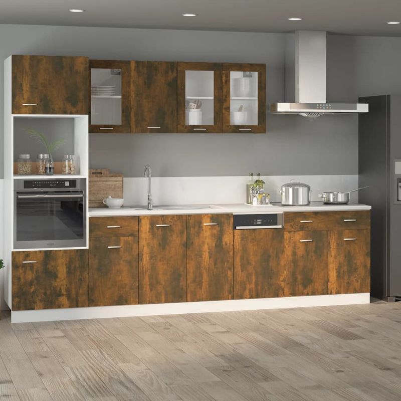 Casa si Gradina - Mobilier - Comode si corpuri - Corpuri bucatarie - Dulap inferior de chiuveta, stejar fumuriu, 80x46x81,5 cm, lemn, model 1x dulap inferior (2 uși 2 sertare) 80 cm - Infinity.ro