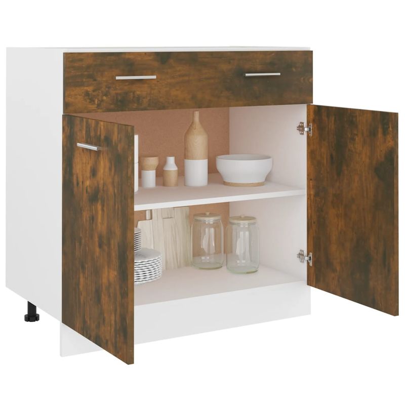 Casa si Gradina - Mobilier - Comode si corpuri - Corpuri bucatarie - Dulap inferior de chiuveta, stejar fumuriu, 80x46x81,5 cm, lemn, model 1x dulap inferior (2 uși 2 sertare) 80 cm - Infinity.ro