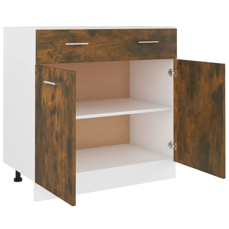 Casa si Gradina - Mobilier - Comode si corpuri - Corpuri bucatarie - Dulap inferior de chiuveta, stejar fumuriu, 80x46x81,5 cm, lemn, model 1x dulap inferior (2 uși 2 sertare) 80 cm - Infinity.ro