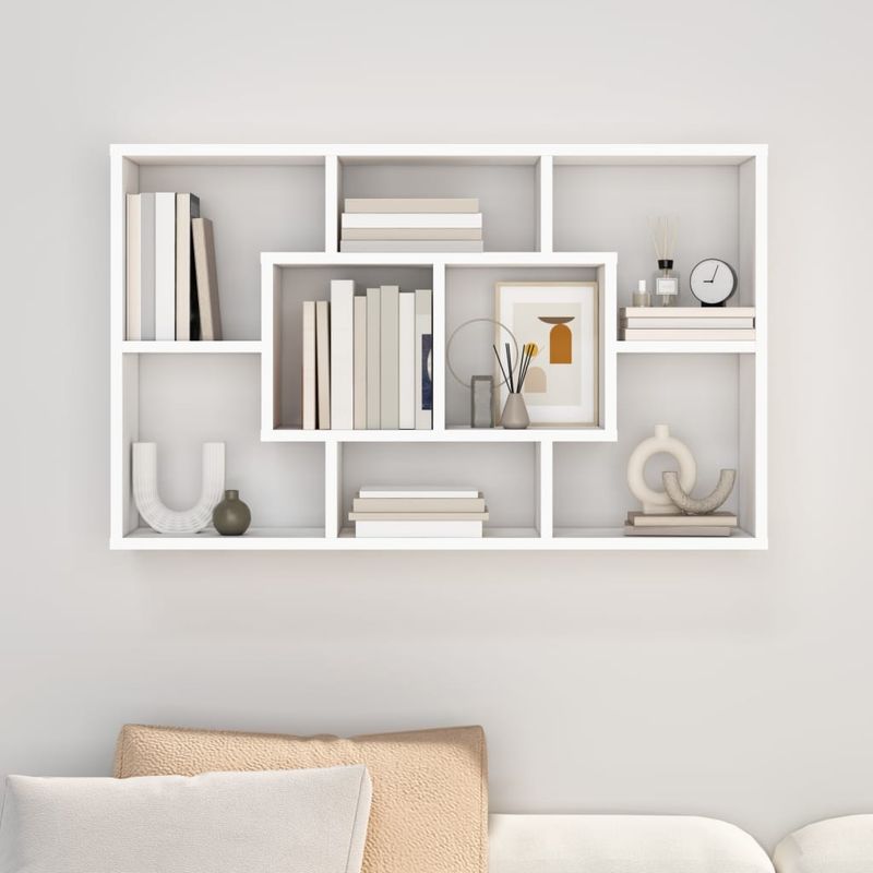 Casa si Gradina - Mobilier - Biblioteci si rafturi - Rafturi - Raft de perete, alb extralucios, 85x16x52,5 cm, lemn compozit - Infinity.ro