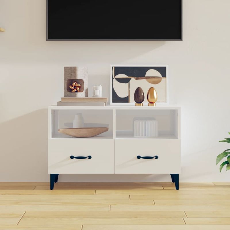 Casa si Gradina - Mobilier - Comode si corpuri - Comode - Comoda TV, alb extralucios, 80x36x50 cm, lemn prelucrat - Infinity.ro