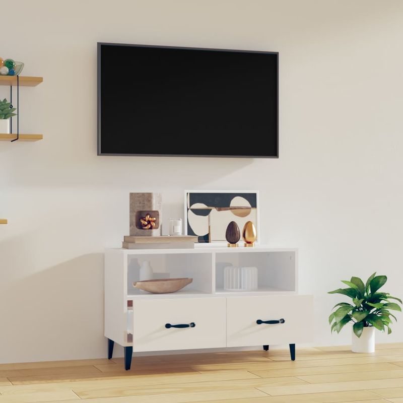 Casa si Gradina - Mobilier - Comode si corpuri - Comode - Comoda TV, alb extralucios, 80x36x50 cm, lemn prelucrat - Infinity.ro