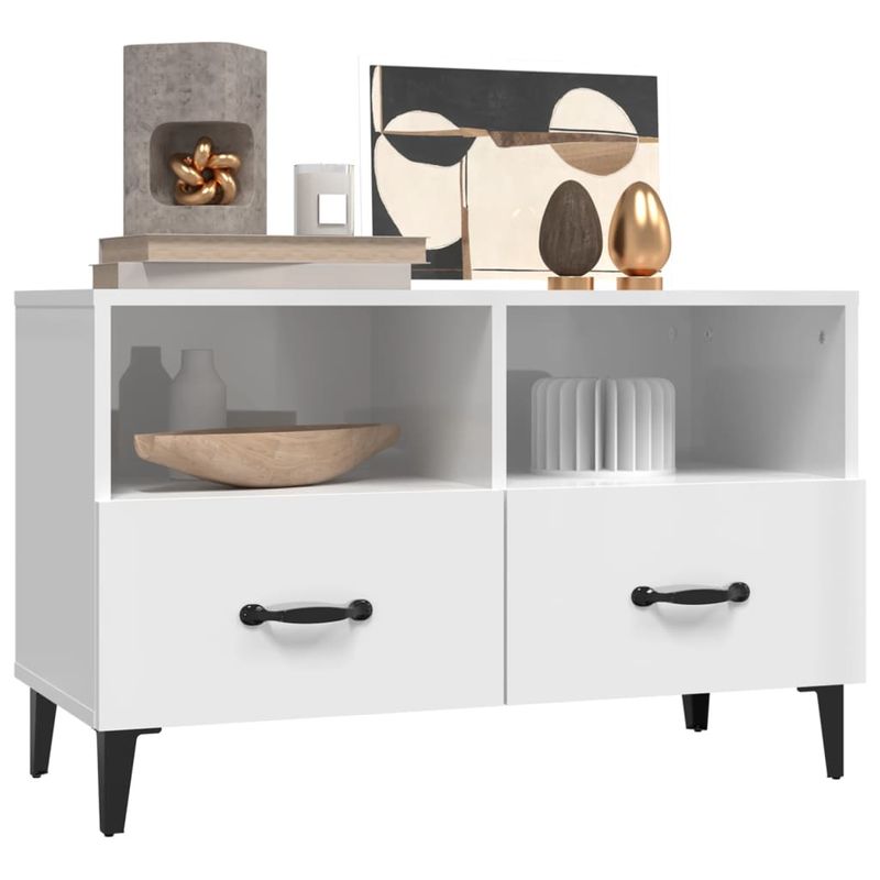 Casa si Gradina - Mobilier - Comode si corpuri - Comode - Comoda TV, alb extralucios, 80x36x50 cm, lemn prelucrat - Infinity.ro