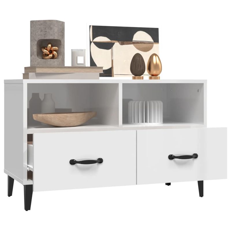 Casa si Gradina - Mobilier - Comode si corpuri - Comode - Comoda TV, alb extralucios, 80x36x50 cm, lemn prelucrat - Infinity.ro