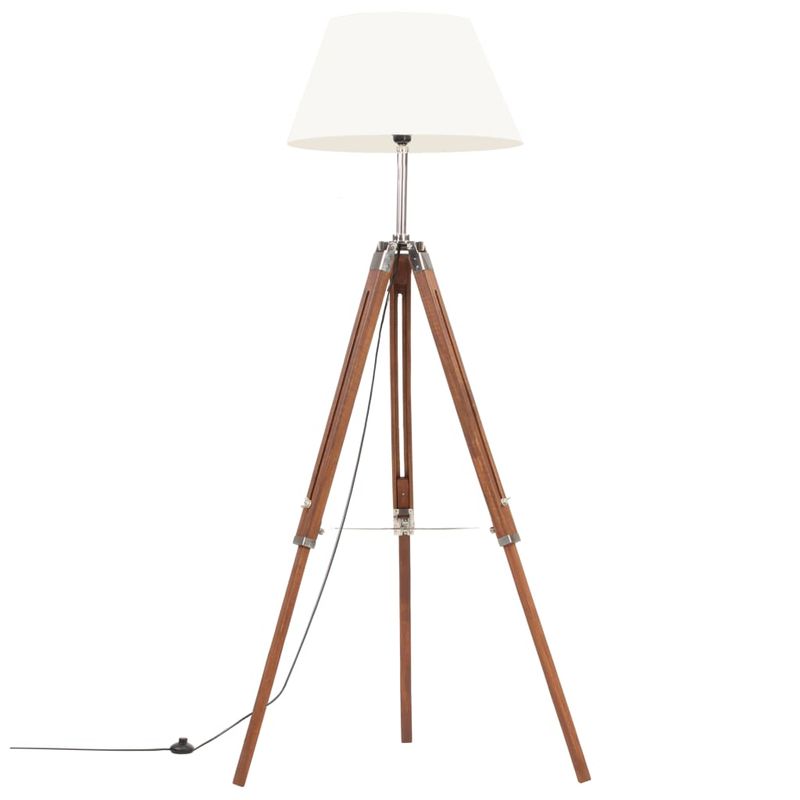 Casa si Gradina - Corpuri si surse de iluminat - Veioze si lampi - Lampi de veghe - Lampa de podea trepied, maro miere si alb, 141 cm, lemn de tec - Infinity.ro