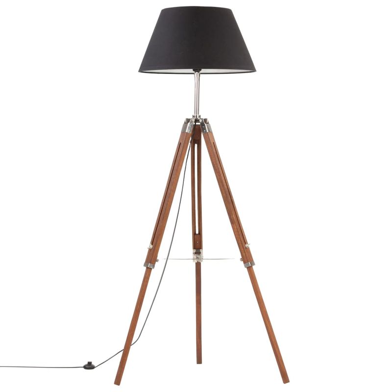 Casa si Gradina - Corpuri si surse de iluminat - Veioze si lampi - Lampi de veghe - Lampa de podea trepied maro miere si negru 141 cm lemn de tec - Infinity.ro