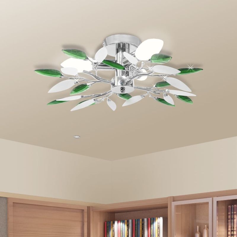 Casa si Gradina - Corpuri si surse de iluminat - Veioze si lampi - Lampadare - Lustra cu frunze cristal acrilic, alb/verde, pentru 3 becuri E14 - Infinity.ro