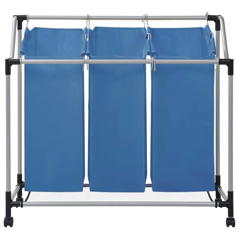 Market - Spalare si intretinere rufe - Uscatoare de rufe si accesorii - Cos de sortare rufe, albastru, otel, model 3 saci - Infinity.ro