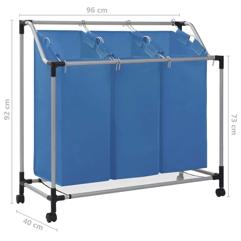 Market - Spalare si intretinere rufe - Uscatoare de rufe si accesorii - Cos de sortare rufe, albastru, otel, model 3 saci - Infinity.ro