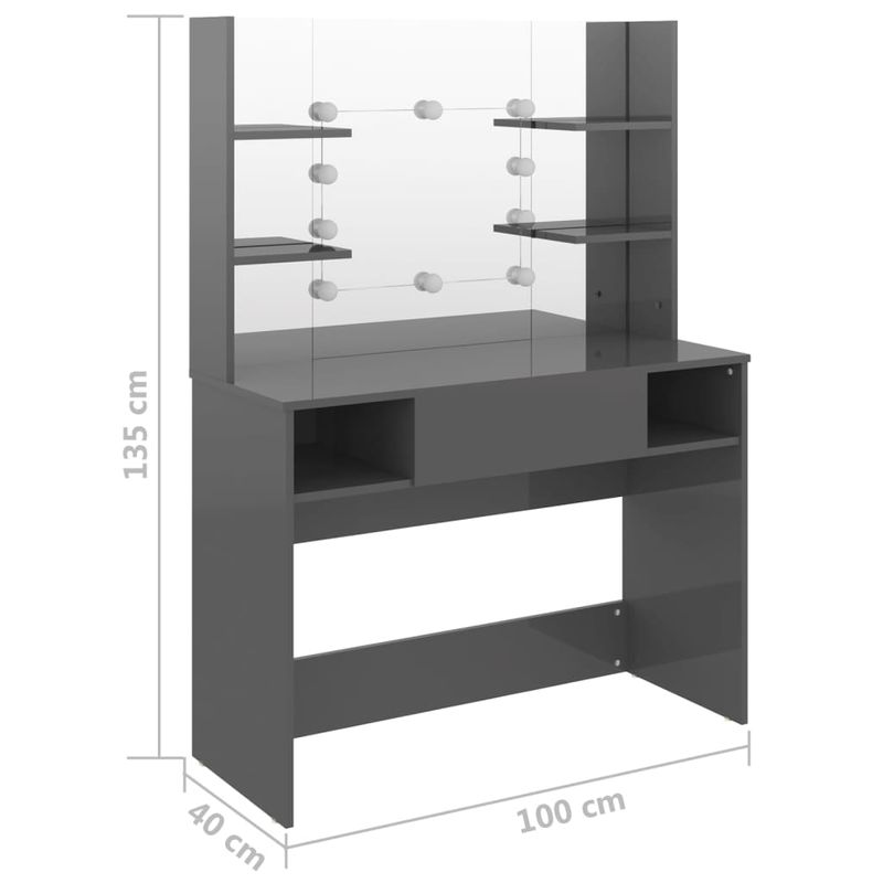 Casa si Gradina - Mobilier - Comode si corpuri - Masute de toaleta - Masa de machiaj cu lumini LED, gri lucios, 100x40x135 cm, MDF - Infinity.ro