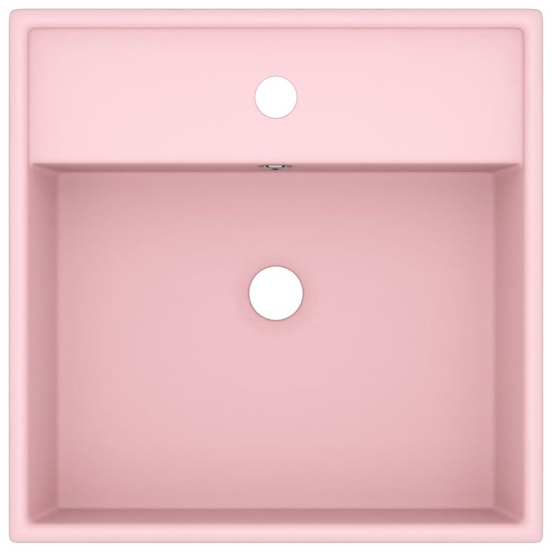 Casa si Gradina - Sanitare - Lavoar baie si accesorii - Lavoare si piedestale - Chiuveta lux cu preaplin, roz mat, 41x41 cm, ceramica, patrat - Infinity.ro