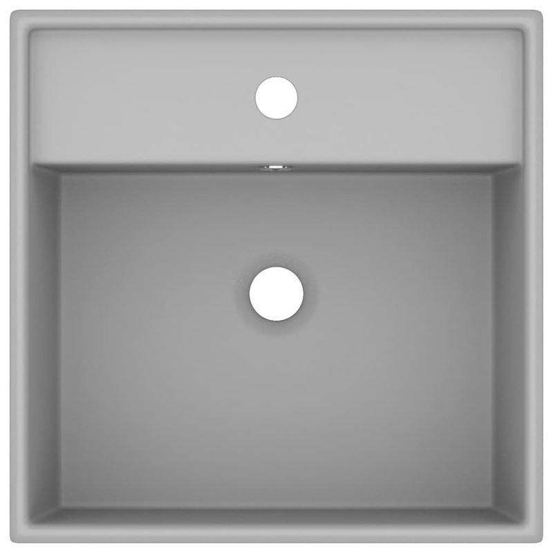 Casa si Gradina - Sanitare - Lavoar baie si accesorii - Lavoare si piedestale - Chiuveta lux cu preaplin, gri deschis mat 41x41 cm ceramica patrat - Infinity.ro