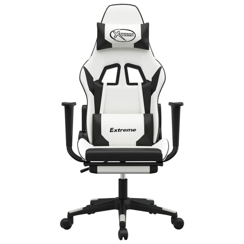 PC, gaming si accesorii - Gaming - Accesorii gaming - Scaune gaming - Scaun de gaming cu suport picioare, alb/negru, piele ecologica - Infinity.ro