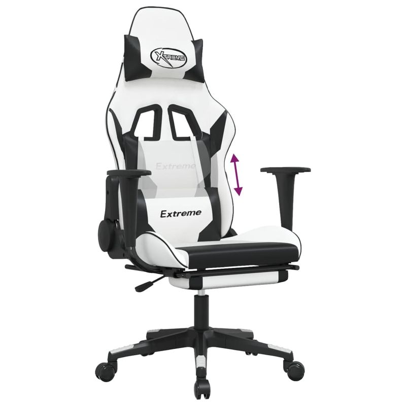 PC, gaming si accesorii - Gaming - Accesorii gaming - Scaune gaming - Scaun de gaming cu suport picioare, alb/negru, piele ecologica - Infinity.ro